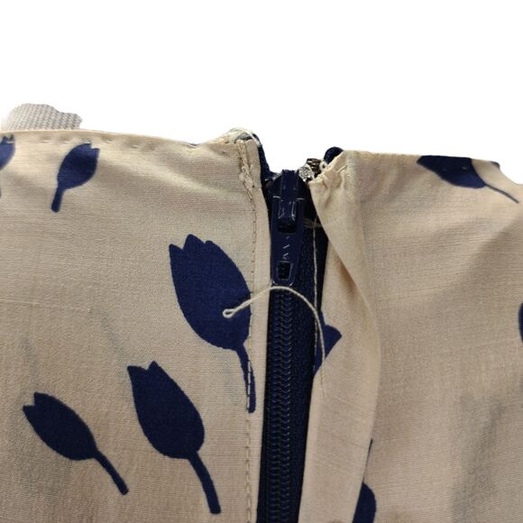 Vintage 70s Secretary Midi Dress Size 8 Blue Tulip Floral Print Long Sleeve - Picture 8 of 12